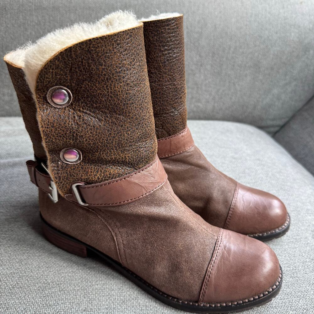 MATT BERNSON Tundra Shearling Lined Boots Leather Brown Women's Sz 8.5